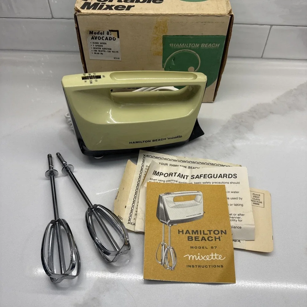 Vintage Hamilton Beach Scovill Portable Mixer Model 87A Avocado Green - Tested